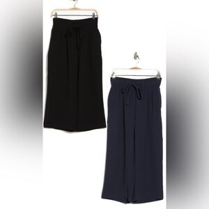 D2 Bundle of Black and Navy Women's Tie Waist Wide Legged Cropped Pants